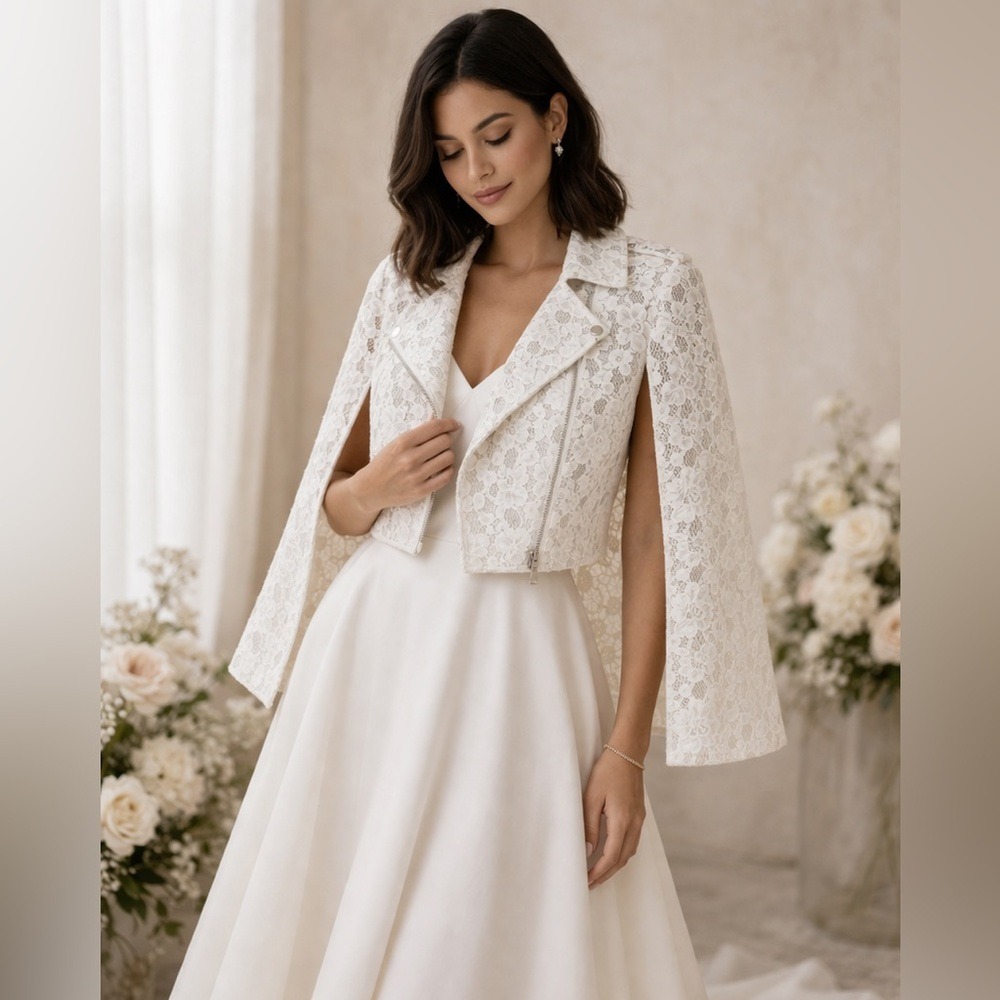 BCBGMAXAZRIA Jameson Lace Jacket XS White Floral Moto Zip